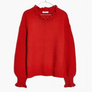 Red-Orange Ruffled Women's Sweater